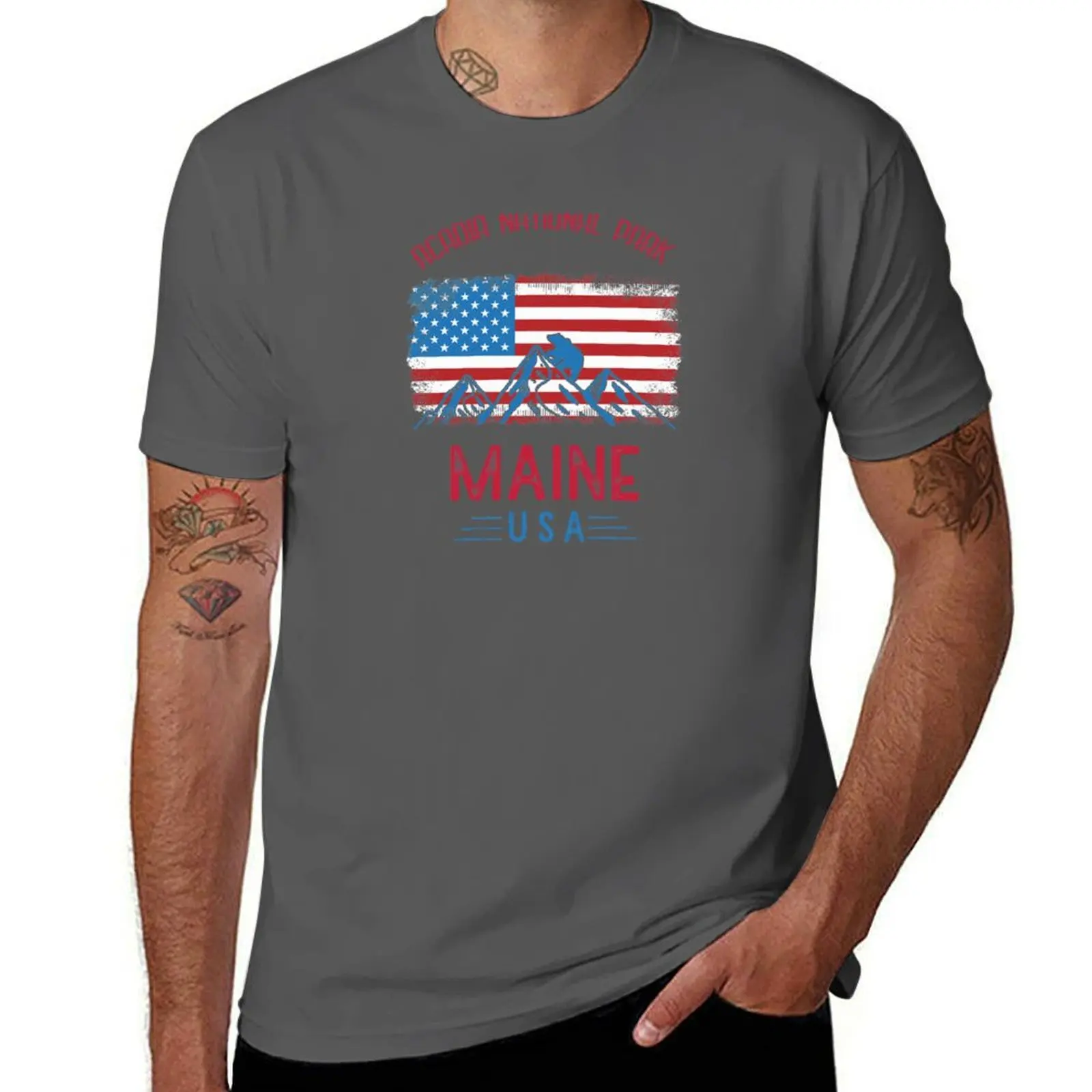 Vintage Acadia National Park Maine T-Shirt cotton t shirts man 100% t shirts for man cotton man t shirt summer T-Shirt