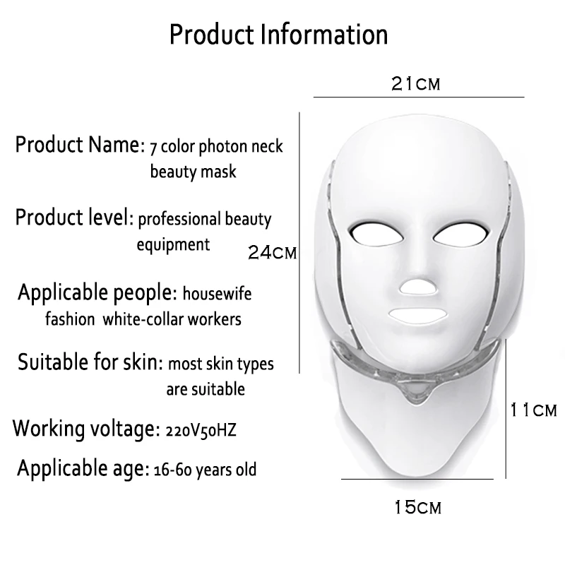 Wireless 7Colors LED Face Neck Mask Infrared Light Photon Mask Skin Rejuvenation Anti-Ance Shrink Pores Face Lifting SPA Beauty