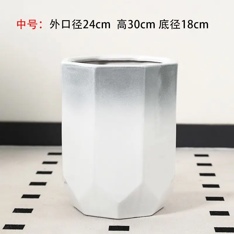Ceramic Flower Pot Planter Modern Gradient Gray White Octagonal For Indoor Outdoor Home Garden Bonsai Succulent Plants Decor