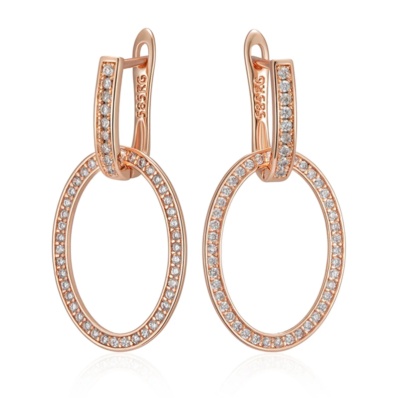 Kienl Hot Full Shiny Natural Zircon Big Drop Earring for Women 585 Rose Gold Color Unique Round Crystal Daily Vintage Jewelry