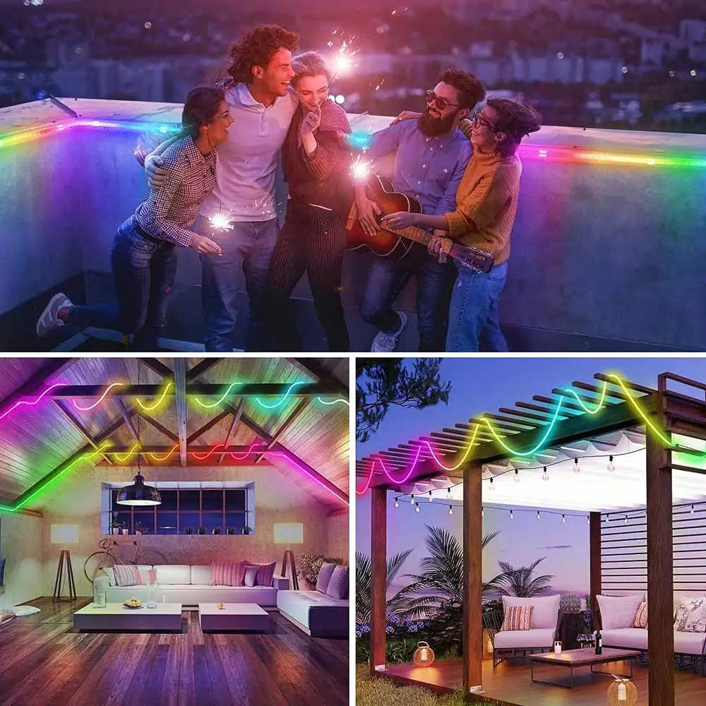 Round Reticulate Neon LED Strip USB DC5V 360 Degree Strips Lights RGBIC Nylon Flexible Dream Colorful Rope Light For Bedroom