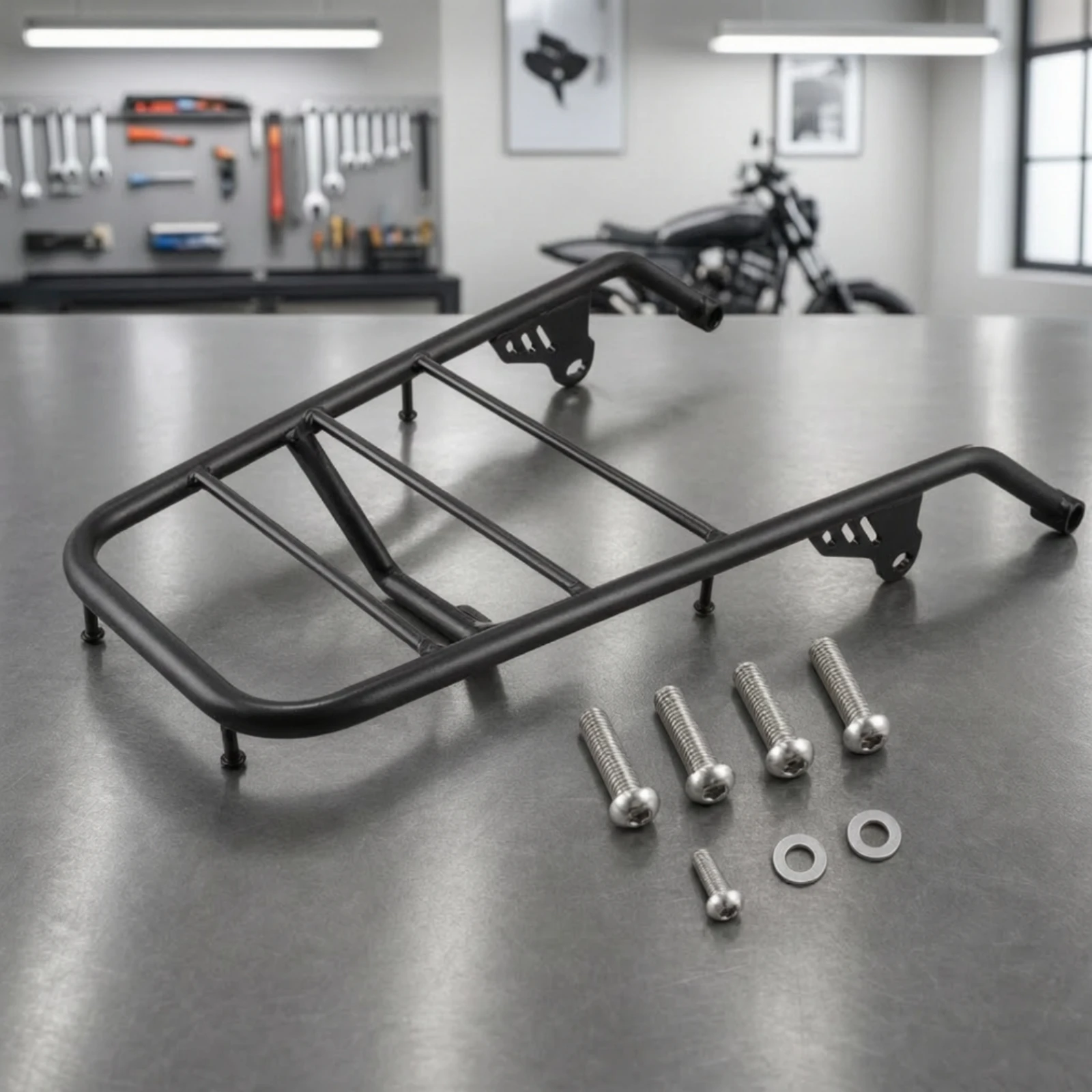 Motorcycle Luggage Rack Compatible Rear Luggage Rack Tube-Style Black for Motorcyclists, Daily Commuting view 2