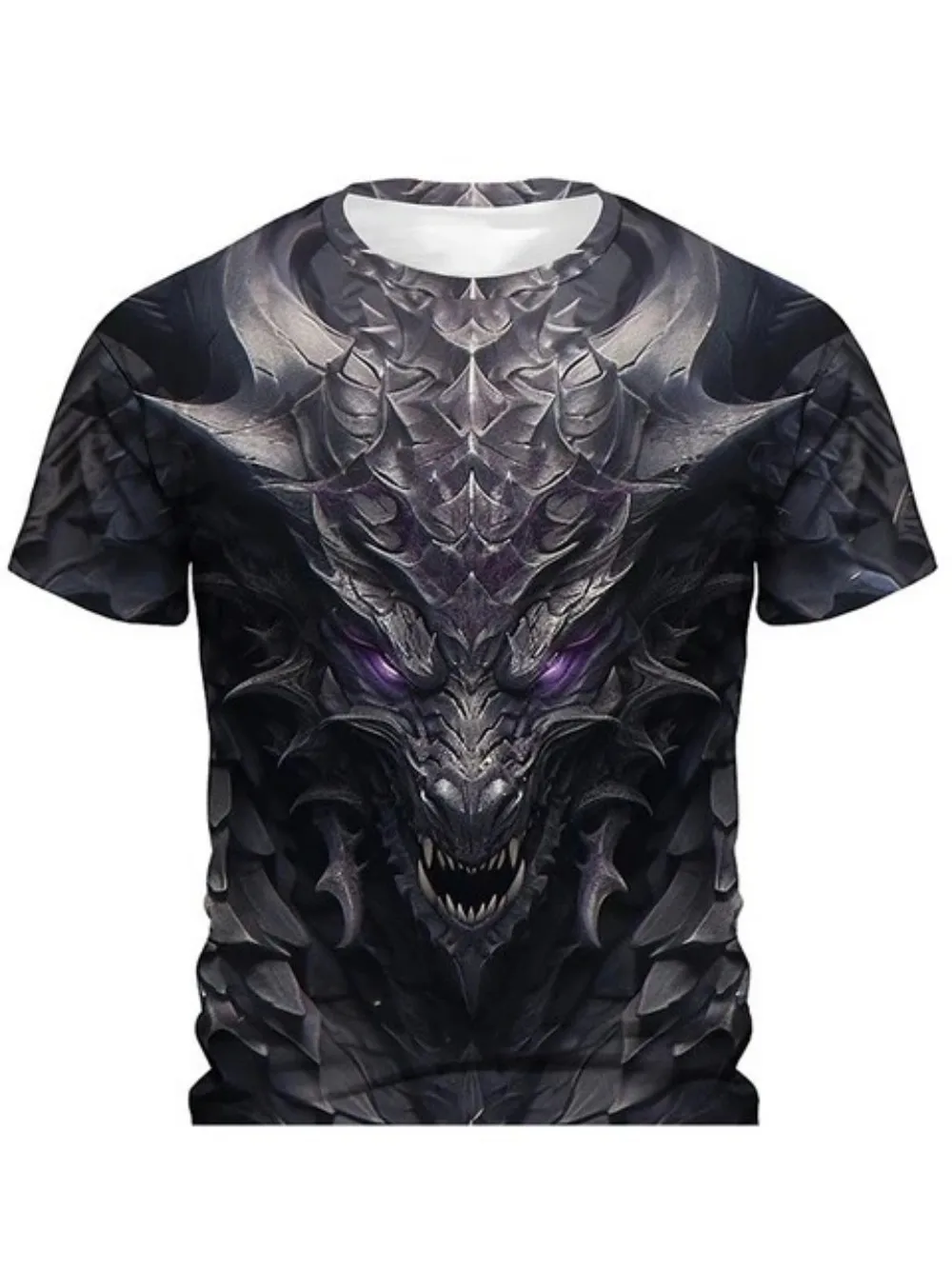 Fashionable Men's Summer Halloween Dragon Story Printed Uncle Breathable Round Neck T-shirt Outdoor Casual Party Top