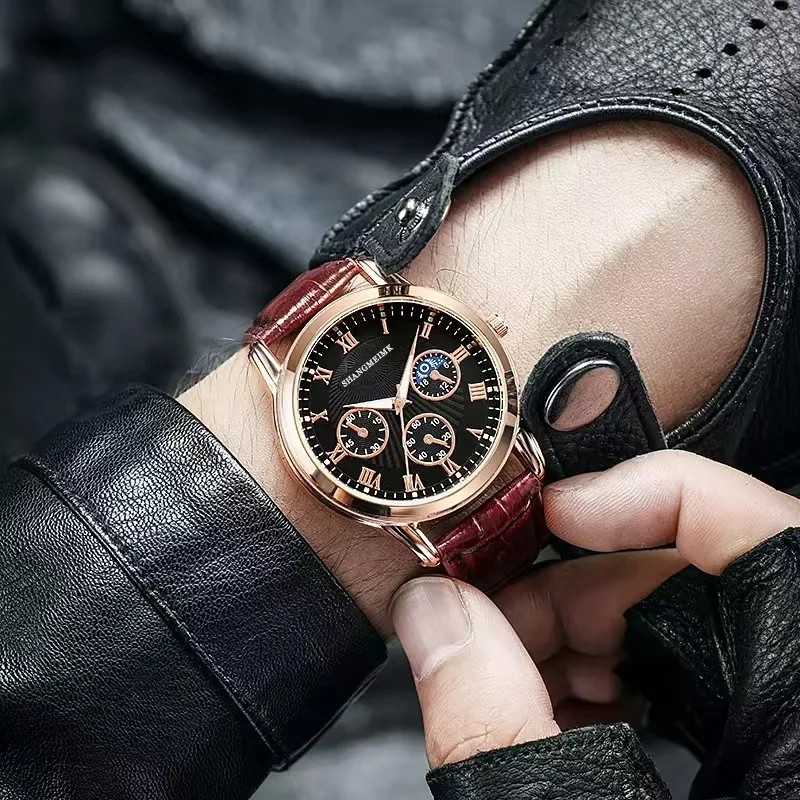 Fashion Versatile Men Quartz Wristwatch Leather Strap High-End Feel Business Daily Wear Boy Gift Watch