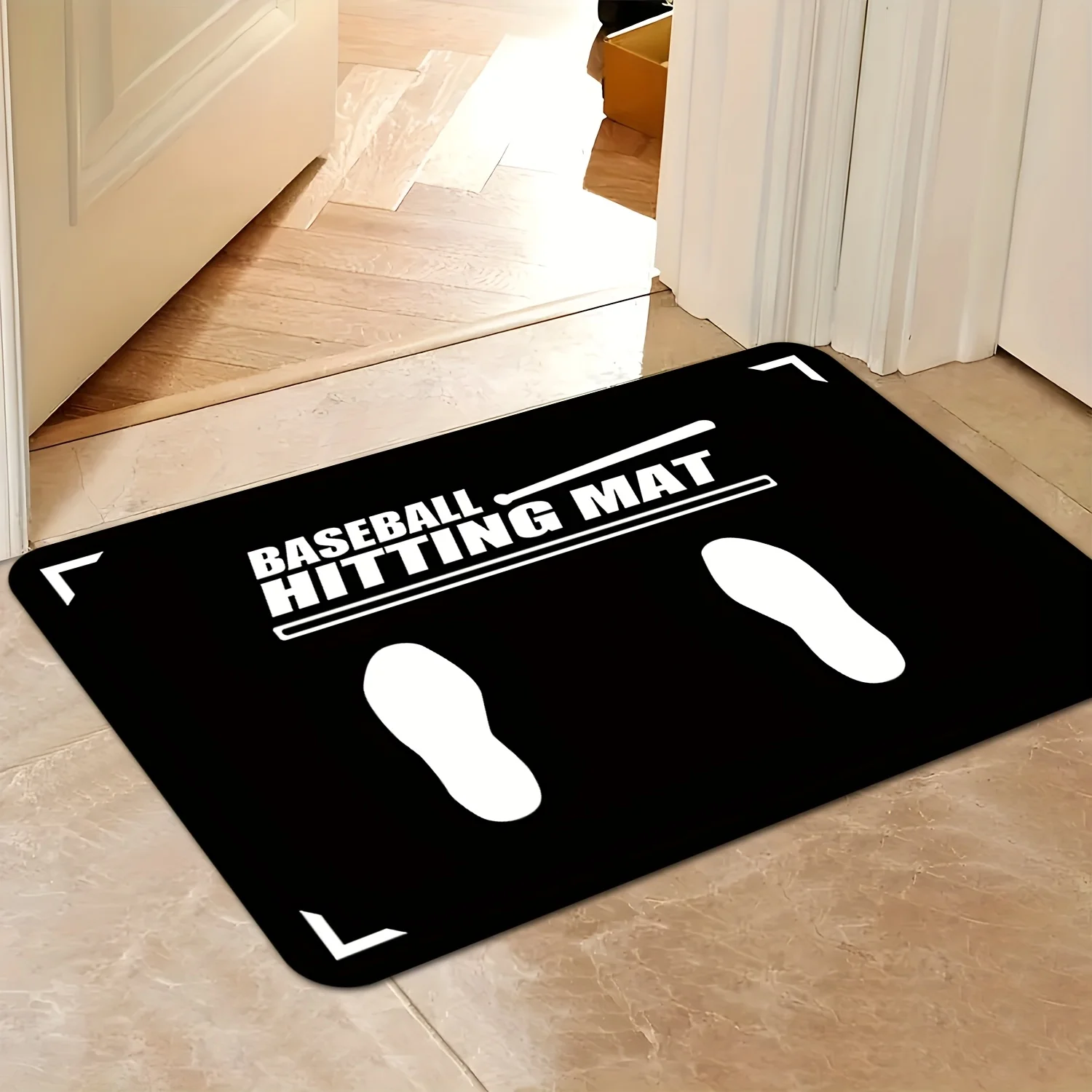 Baseball Hitting Mat, Non-Slip Training Floor Mat for Kids & Adults, Home Practice Gear with Footprint Guide, Durable Sports Rug