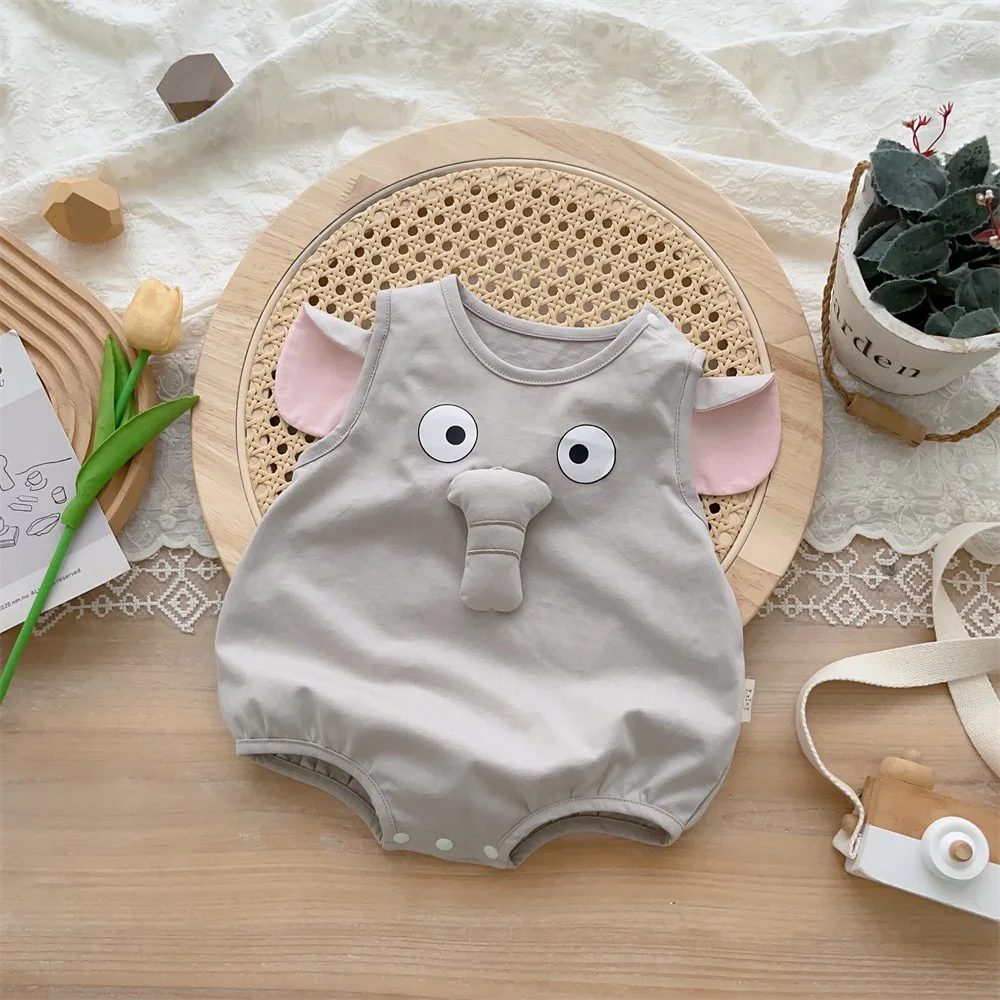 Summer Boys' Fart Wrapping Climbing Clothes, Cute Elephant Shaped Ins Cartoon Bodysuit, Baby Going Home