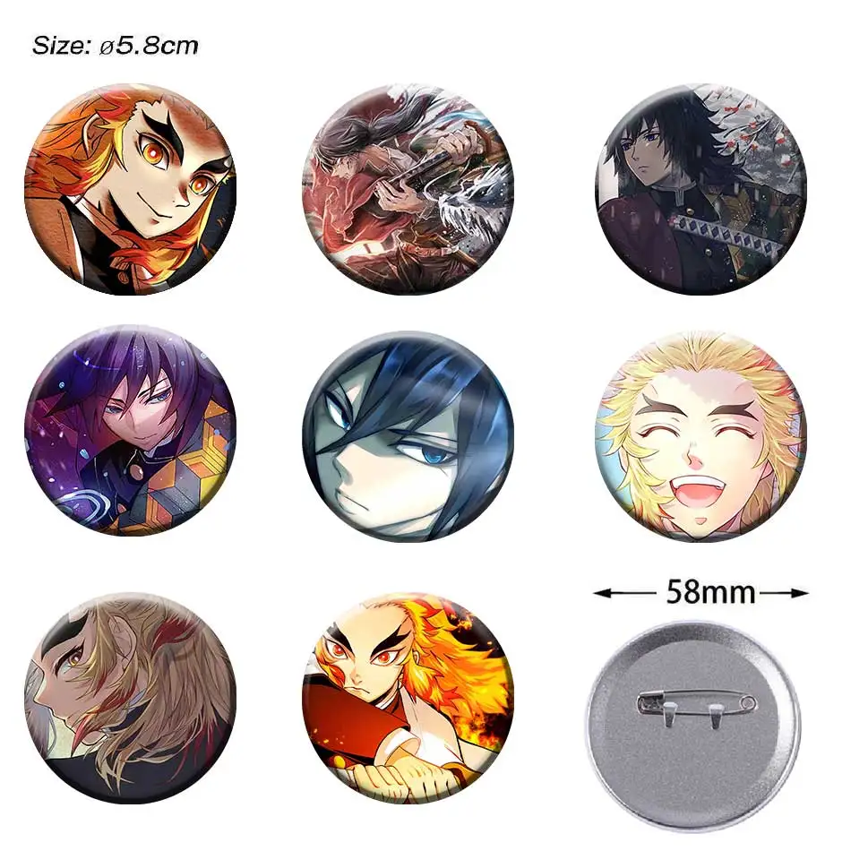 

Круглый значок в стиле аниме Demon Slayer, 58 мм, прочная металлическая брошь с тонкой отделкой, портативное украшение для повседневного декора.