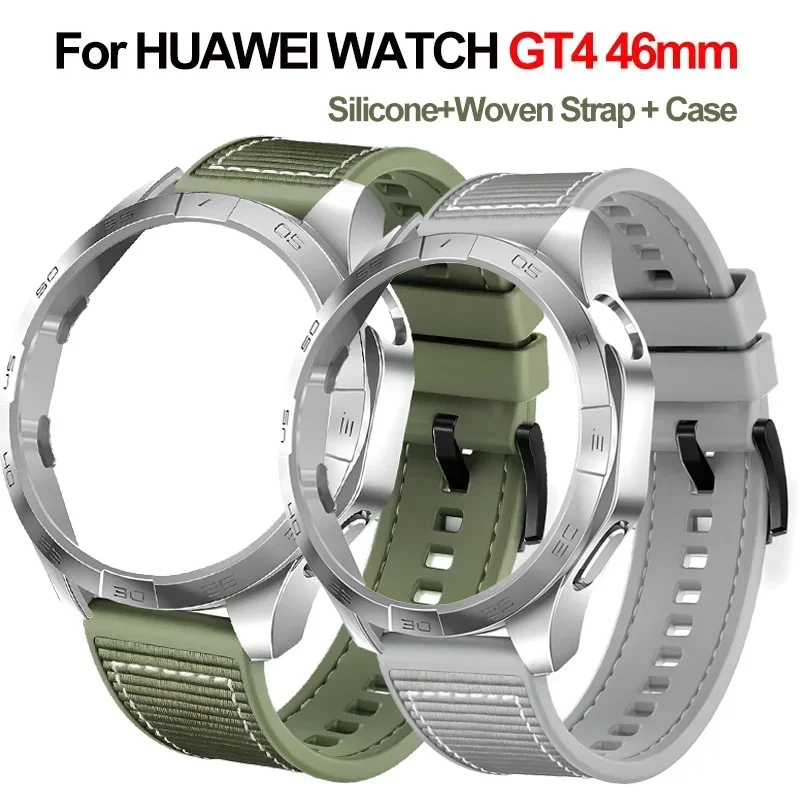 Case+Silicone+Woven Strap for HUAWEI WATCH GT4 46mm Watch Protective Case PC Hard Bumper for Huawei Watch GT4 46mm Runner Belt