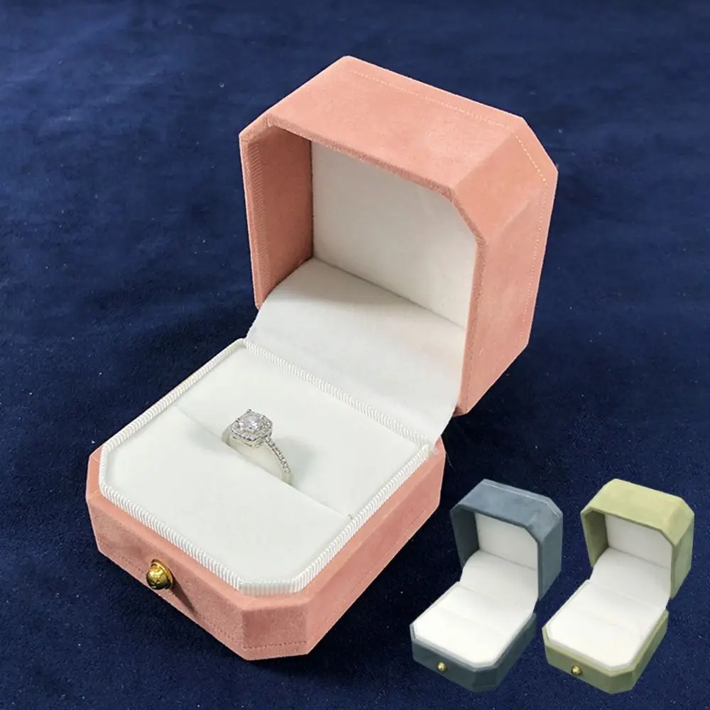 Velvet Jewelry Storage Box Single Slot Clamshell Earrings Ring Display Case Octagonal Jewelry Packaging Box