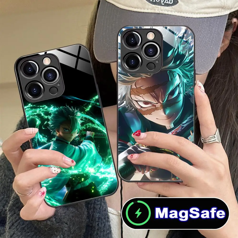 حافظة هاتف Demon Slayer Sanemi لهاتف iPhone 16 15 14 13 12 11 Pro Max Plus Mini MagSafe لون زجاجي واقي للهواتف الذكية جميل