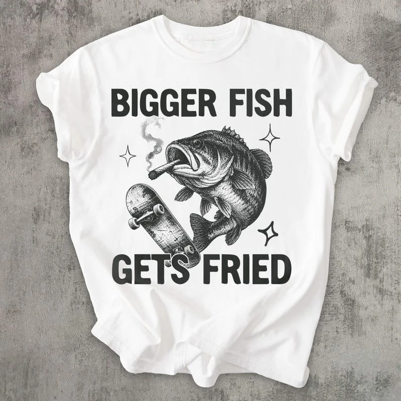 Funny Bass Fishing T-shirt Oversized Unisex Streetwear Trendy Cotton Fashion Street Casual Classic Loose hot product Couples tee
