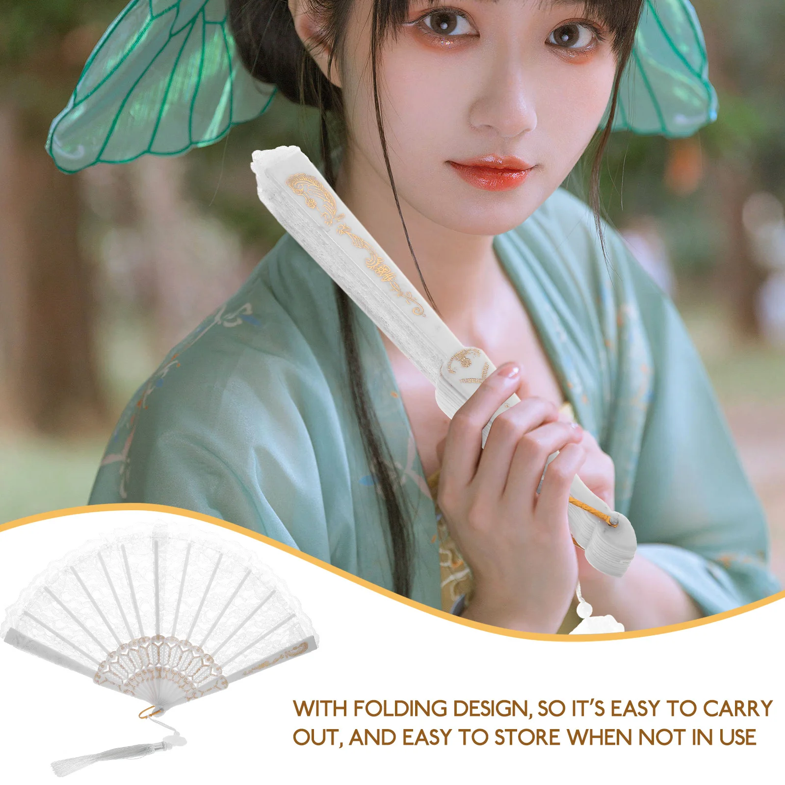 

Lace Folding Fan Vintage Handheld Women Pp Metal Portable Party Favor Wedding Decor Dancing Prop Stage Accessory