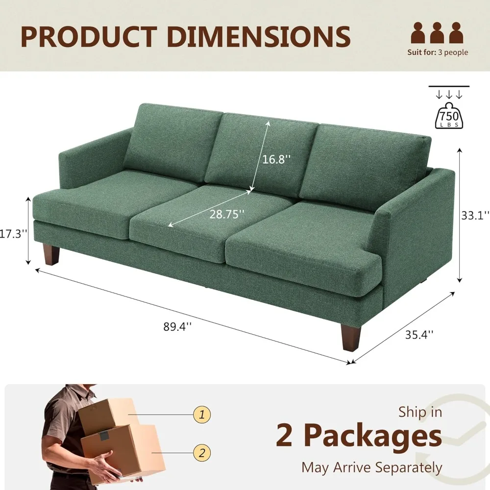 3 Seater Sofa Couch with Deep Seats, 89