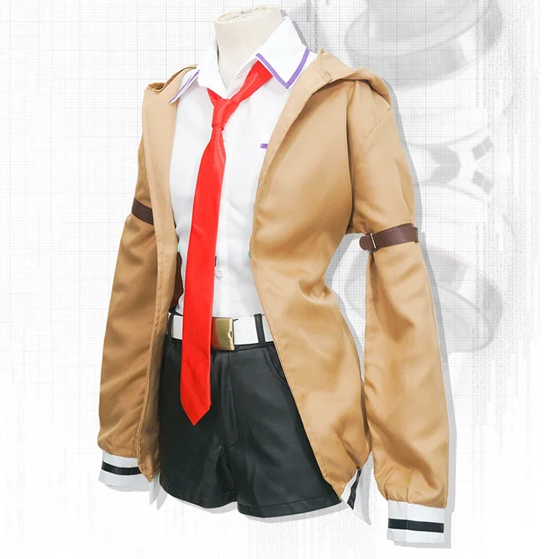 Steins Gate Cosplay Costume Wig Japanese Anime Game Cosplay Kurisu Makise Uniforms Full Set Coat Shirt Tie Skirt Custom Made