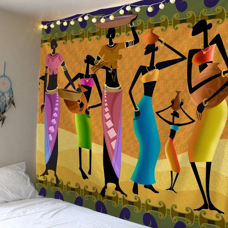 Retro Character Illustration Tapestry African Women Art Tapestry Hippie Art Fashion Shy Bedroom Decoration Tapiz Home Decor