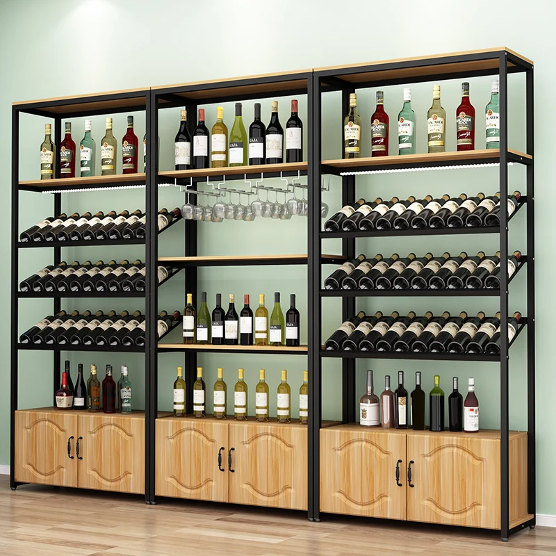 Wrought iron wine cabinet display rack, simple wine wine rack, modern display case with light, bar partition rack, supermarket