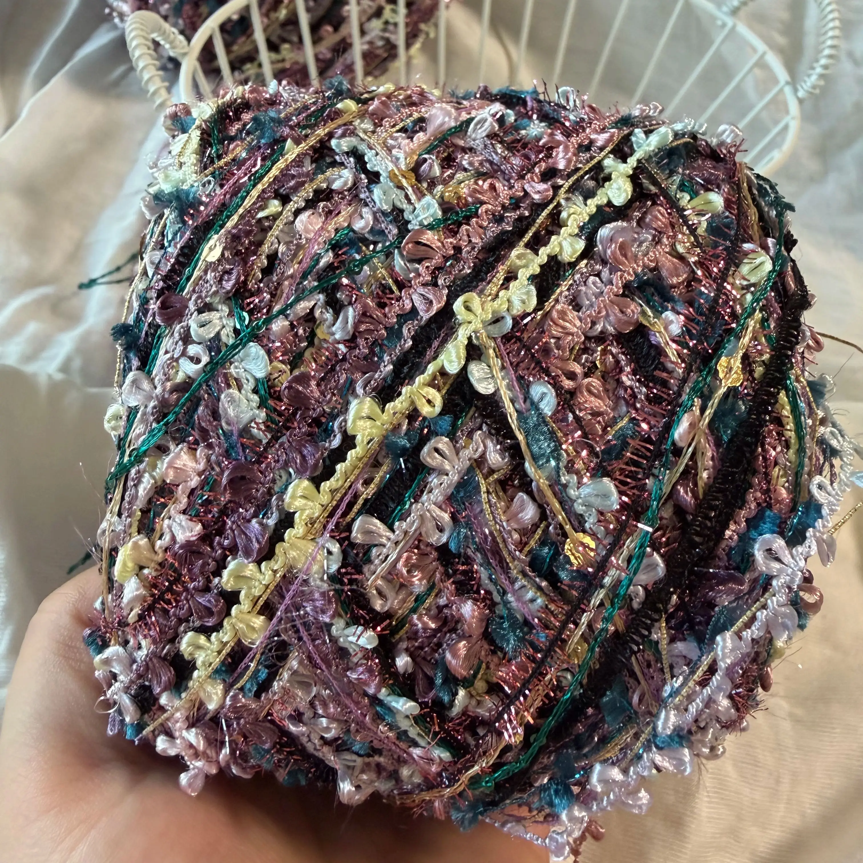 Hand Mixed Art Yarn 100g - Gilded Peacock, Butterfly Sparkle Blend for Crochet & DIY Handbag Crafts