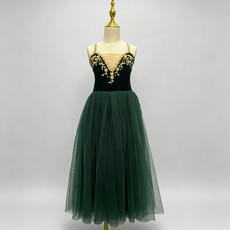 Vestido Largo Romántico de Ballet Oliver Green, Disfraz de Princesa para Niñas, Ropa de Actuación Escénica con Tirantes, Tops de Terciopelo
