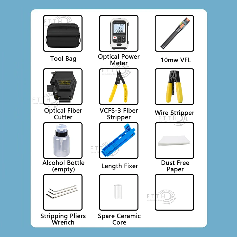 Imagem -02 - Kit de Fibra Óptica com Power Meter Visual Fault Locator Ftth Fiber Cleaver 10mw Fc6c Skl-6c