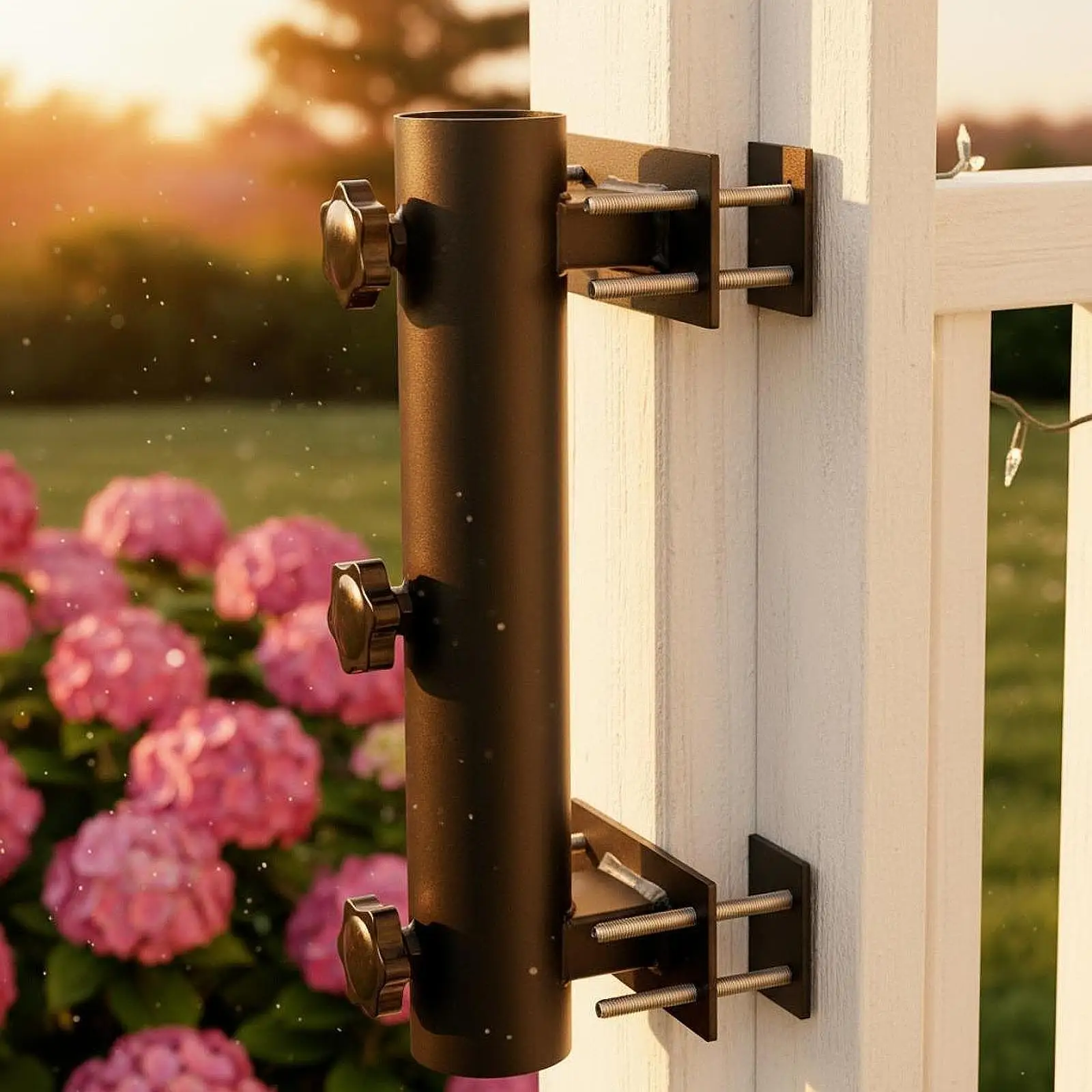 Outdoor Patio Umbrella Hardware Railing Mount Clamp Screw Fixed Iron Bracket for Balcony Fence Installation