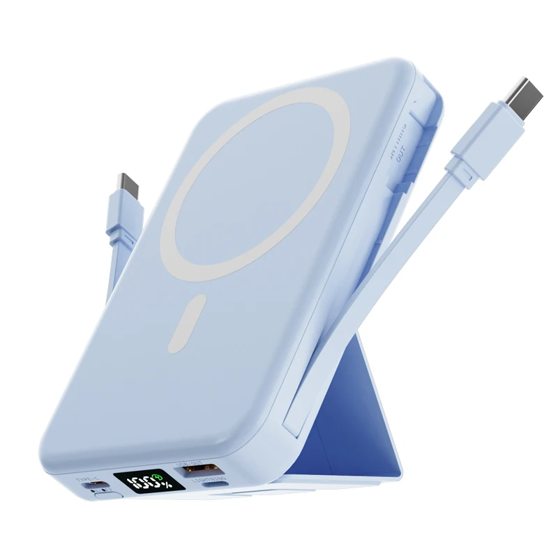 10000Mah Magnetic Fast Charging Power Bank with Digital Screen, Built-In 2 Charging Cables, USB Portable Phone Power Bank That Can Charge 5 Devices Simultaneously, Comes with a Stand, Suitable for Airplane Travel, with Led Power Display, Comes with a Base, Compatible with iPhone 15/15 Plus/15 Pro/15 Pro Max/Ipad/Samsung Android, Emergency Power Supply, Pocket-Sized Mobile Power Bank, USB Mobile Backup Battery Pack Gift
