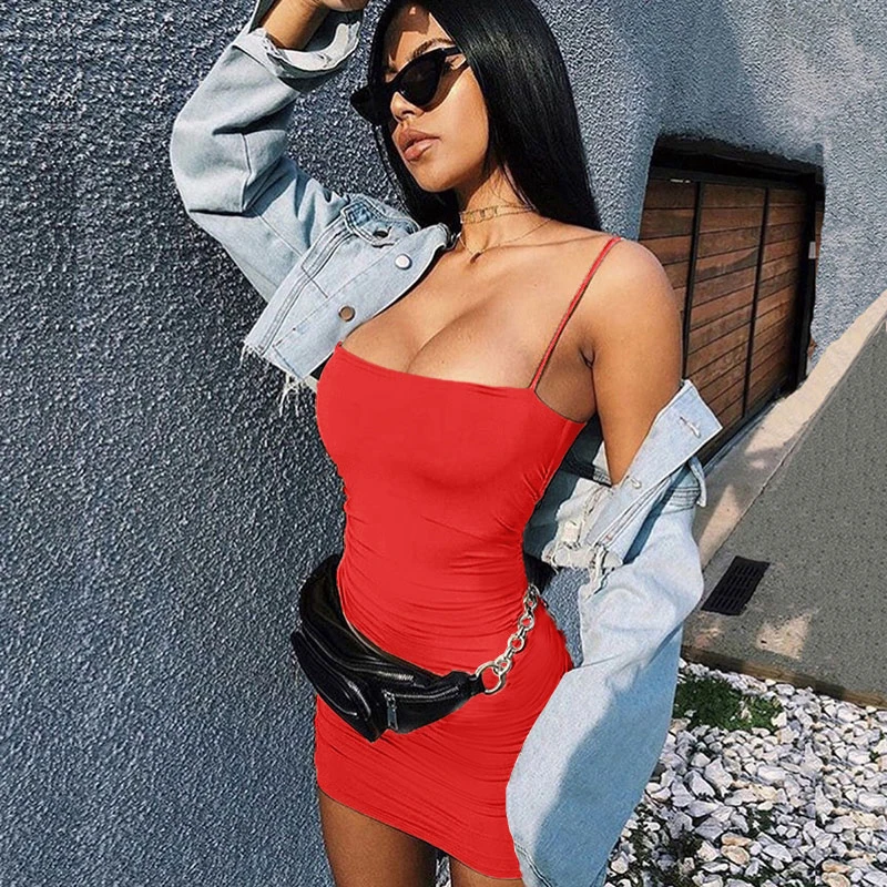 Letnia seksowna czarna sukienka damska Streetwear bez rękawów, bez pleców, solidny pasek Spaghetti Bodycon Casual Clubwear eleganckie sukienki imprezowe — zdjęcie 6