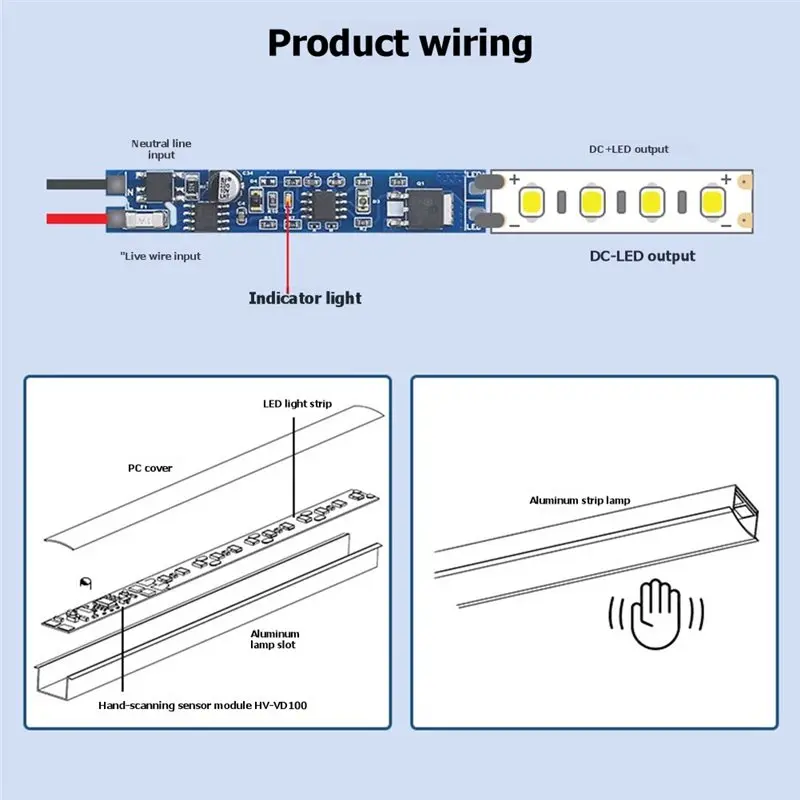 A02F-HV-VD100-A3 (Instant Brightness + Dimming) AC110V-220V Infrared Hand Sensor Module 1A LED Dimming Switch For Cabinets
