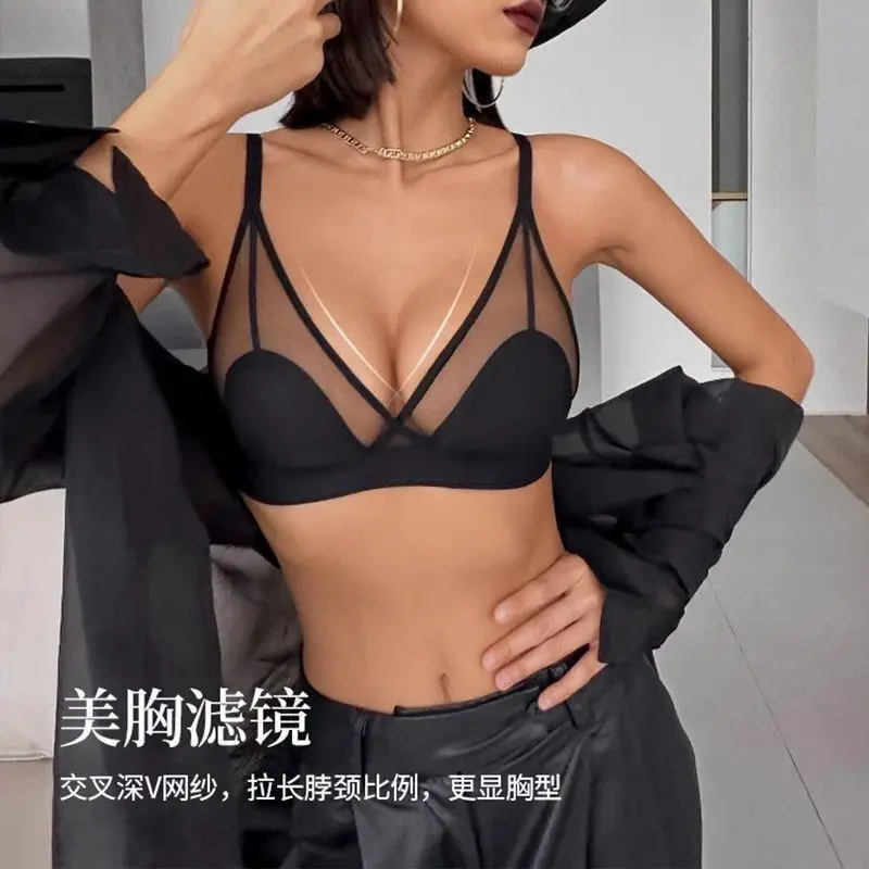 French brassiere women without steel rings large breasts show small super-gathered super-thin rabbit ear cup anti-sagging bra