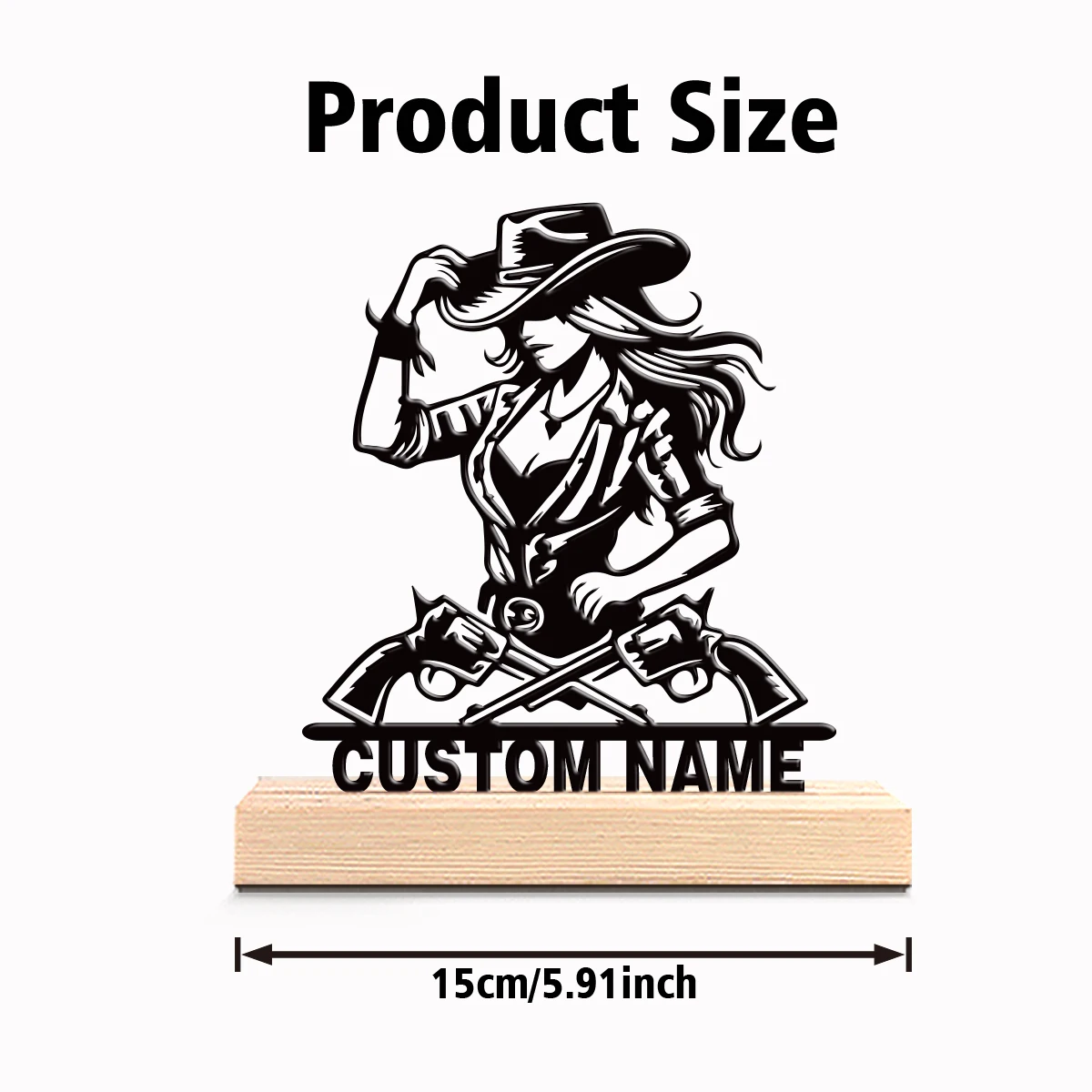 1pc Minimalist Sidekick girl Customized Name Metal Statue Iron Ornament Tin Sculpture With Wood Base Art Figurine With Wood
