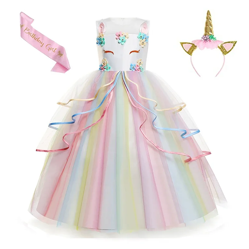 

Unicorn Long Dress For Girls Costume Kids Princess Flower Unicorn Dress Christmas Birthday Party Pageant Carnival Gown Festival