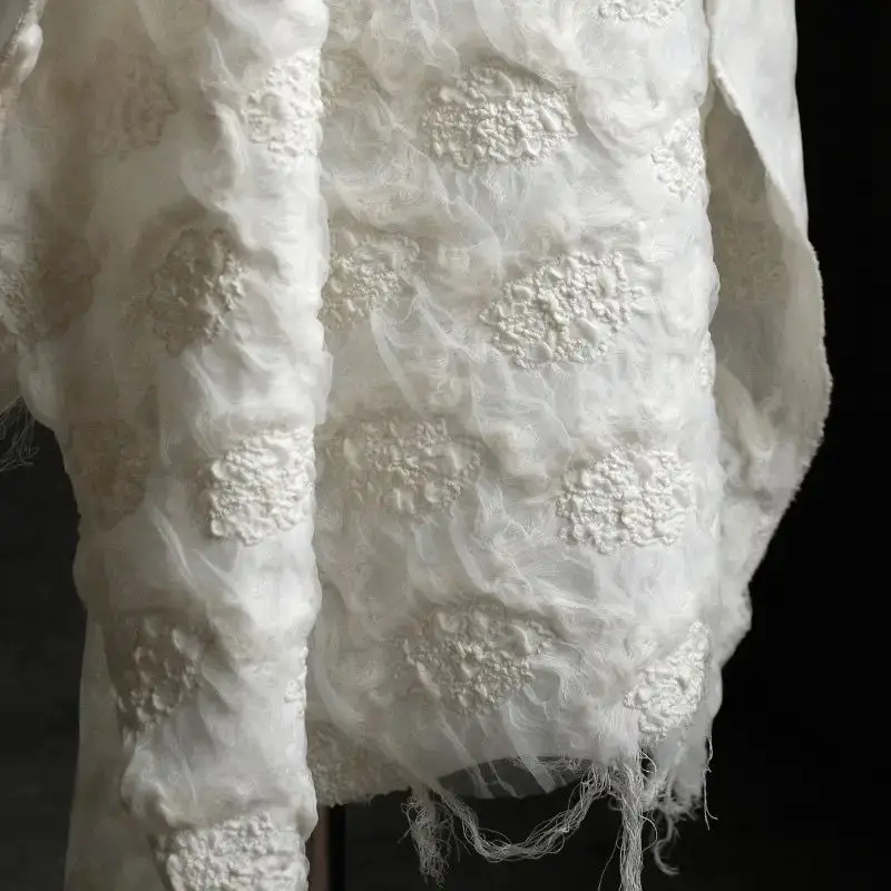 3D Textured Burnout Embroidered Stretch Mesh Fabric Coat Bridal Couture DIY Custom Fashion Material Designer Apparel Accessories
