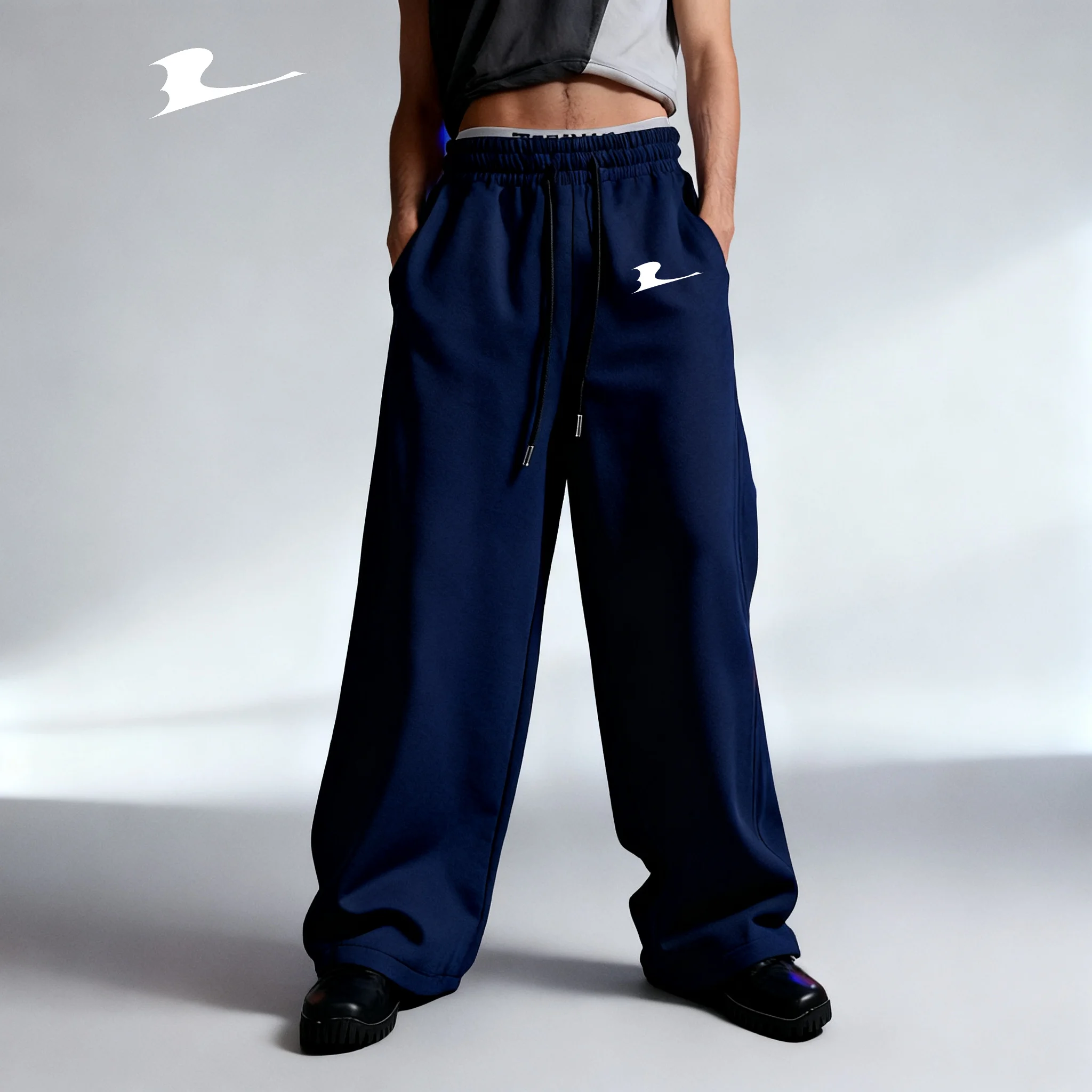 رجل رياضي النورس طباعة ركض عادية فضفاض صالح Sweatpants ربيع الخريف الصوف مبطن السراويل مرونة الخصر الرباط بنطلون #5