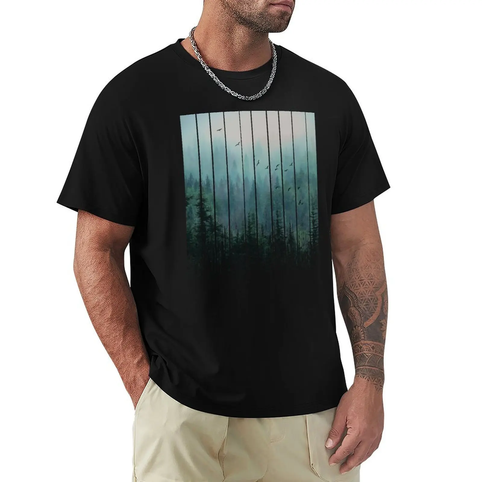 Magical Dripping Misty Forest T-Shirt Casual Basic Short Sleeve T-Shirt