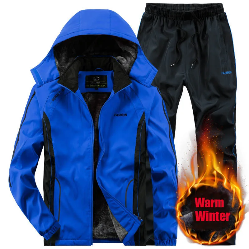 

Winter Thick Fleece Tracksuit Men 2PCS Piece Zipper Sports Sets Hooded Thermal Suit Casual Jogger Running Tracksuit Men Clothing