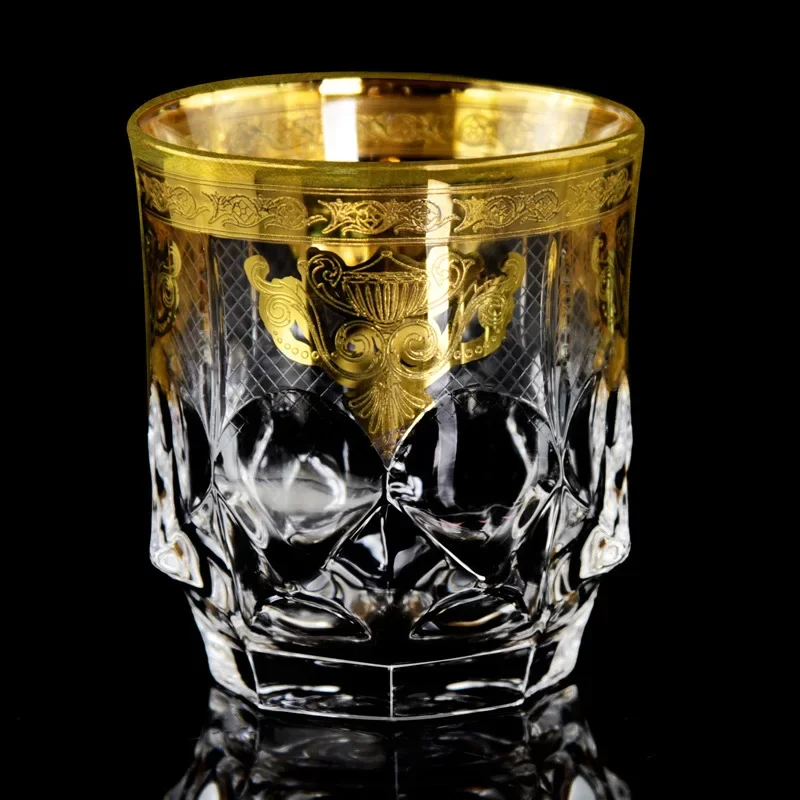 European hand-painted gold crystal glass, whiskey cup