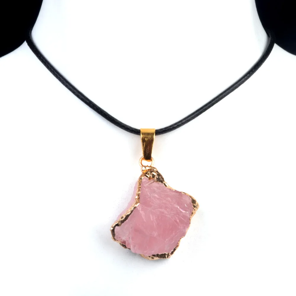 Natural Crystal Irregular Raw Stone Golden Wire Wrapped Gilding Pendant Rose Quartz Fluorite Amethyst Healing Crystals Charms view 4