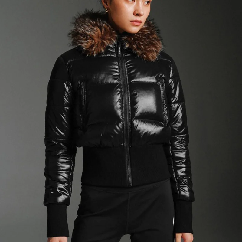 Women's Black/White Hooded Ruffle Sleeve Long Sleeve Winter Cotton Jacket American Street Style Aesthetic Bread Coat Clothing