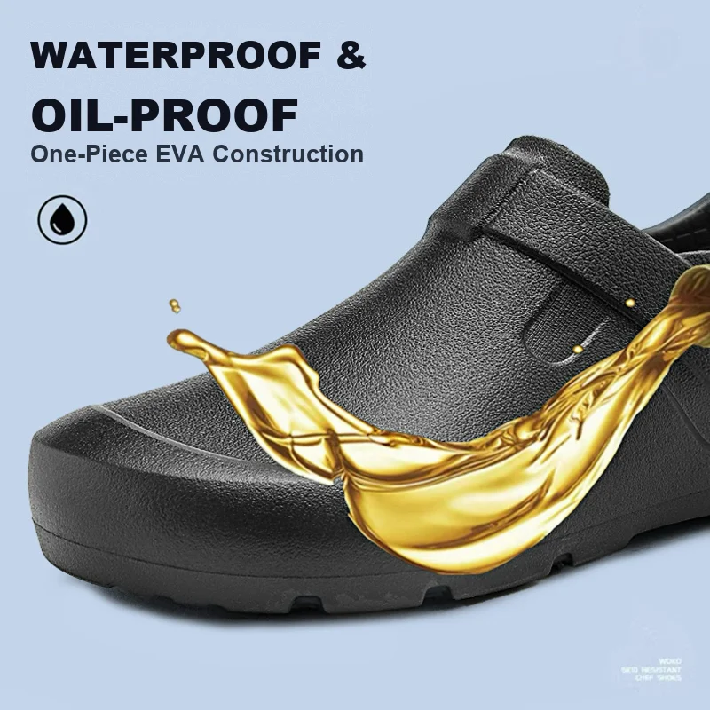 Unisex Lightweight Chef Work Shoes Non-slip Oil-proof Restaurant Kitchen Shoes Men Sandals Slip-on Black