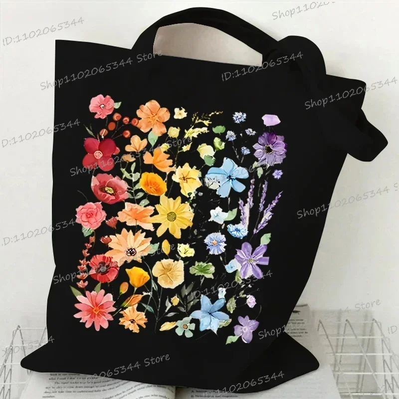 Shoulder Bag Wildflowers Canvas Tote Bag Women Daisy Rose Lavender Shopping Bag Student Plant Style Female Reusable Handbags