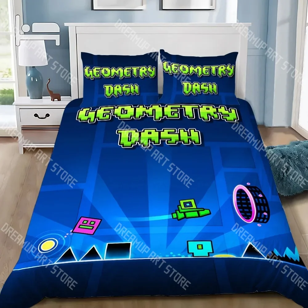 Fashion Hip Hop Angry Geometry Dash Bedding Set Single Twin Full Queen King Size Bed Set Kids Bedroom Duvetcover Sets Bed Sheet