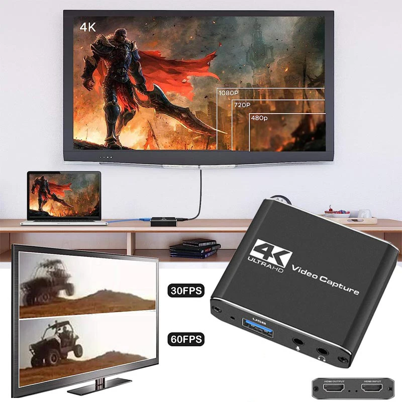 

1080P60FPS Capture Card with 4K Loop Out USB C/A 3.0 Video Audio Recording Box for PS4 Xbox Switch PC Game Camera Live Streaming