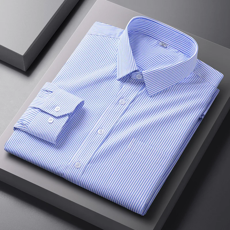 New in shirt 40%cotton long sleeve shirts for man slim fit formal plian shirt soft striped office tops england designer clothes