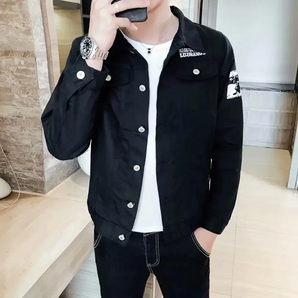 

Wholesale 2024 Teenagers black handsome denim jacket men's autumn Korean slim casual jacket men's clothing student clothes