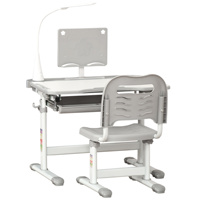 HOMCOM Juego de Escritorio y Silla para Niños de +6 Años Altura Ajustable Gris