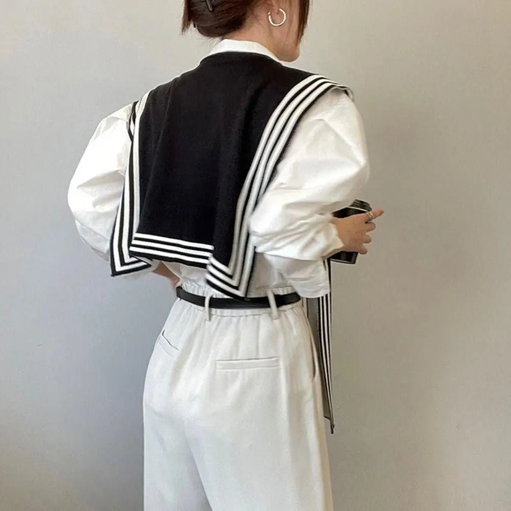 1PC Black White Striped Shawl High-end Small Shawl For Women Striped Outer Shirt Knitted Fake Collar Knitted Scarves view 5