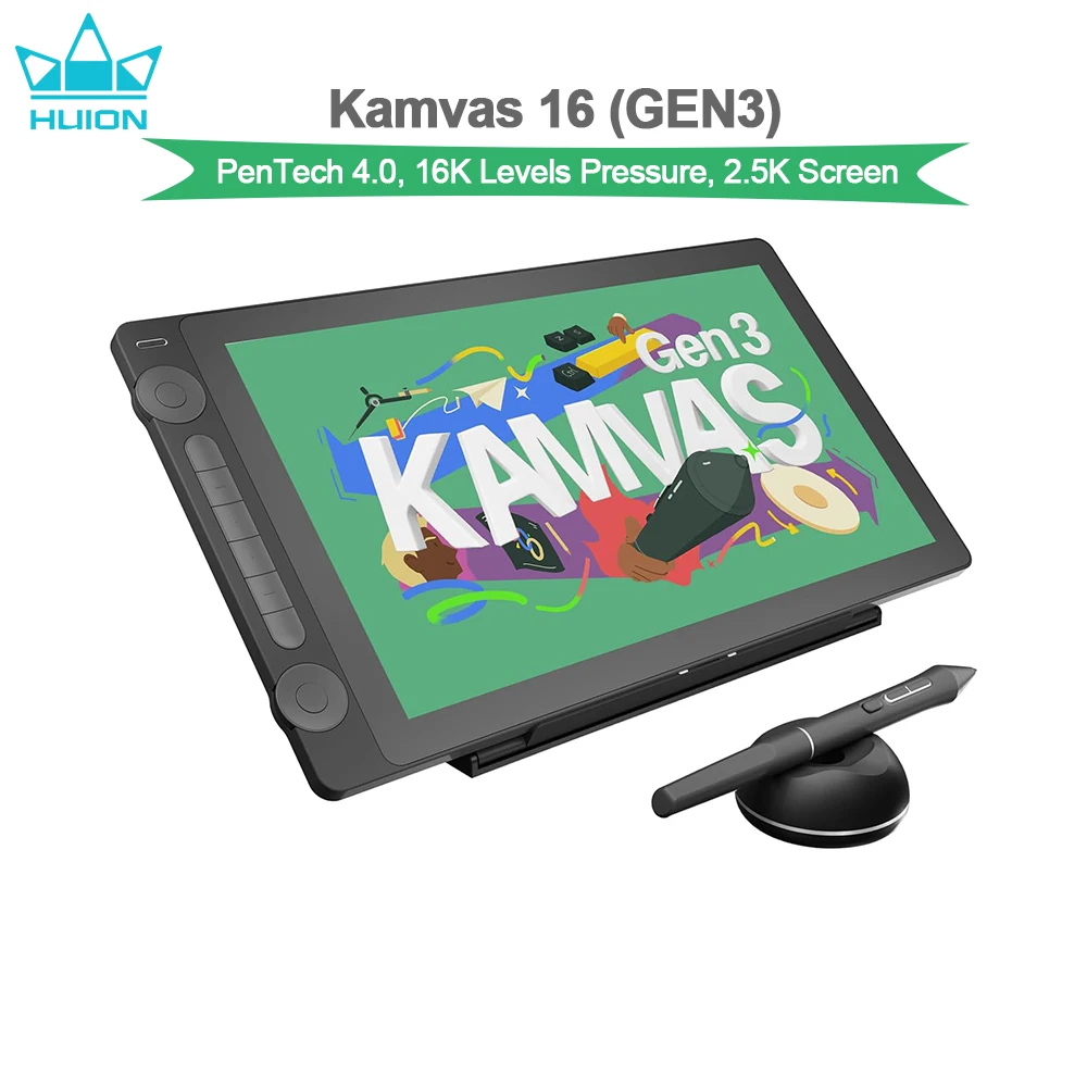 Huion Kamvas 16 GEN3 Graphics Tablet 2.5K QHD 15.8 Inch Drawing Screen PenTech 4.0 Pen 16K Levels Pressure Battery-Free Stylus