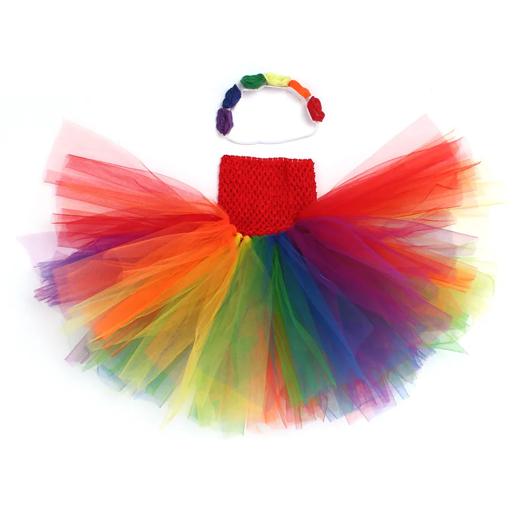 New Born Baby Girls Rainbow Tutu Dress+Headband For Photography Props Baby Girls 1st Birthday Princess Party Photo Shoot Dresses