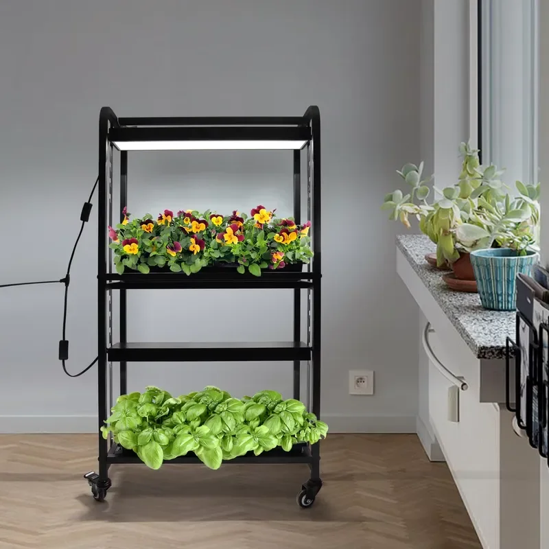 Seed Starting Kit Full Spectrum LED Grow Light Indoor Nursery Tray System for Plant Growing Adjustable Height Movable Wheels