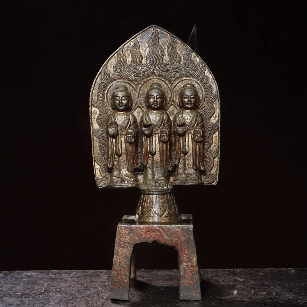 Aged Brass Gold Gilded Shakyamuni Northern Wei Buddha Home Temple Desktop Ornament