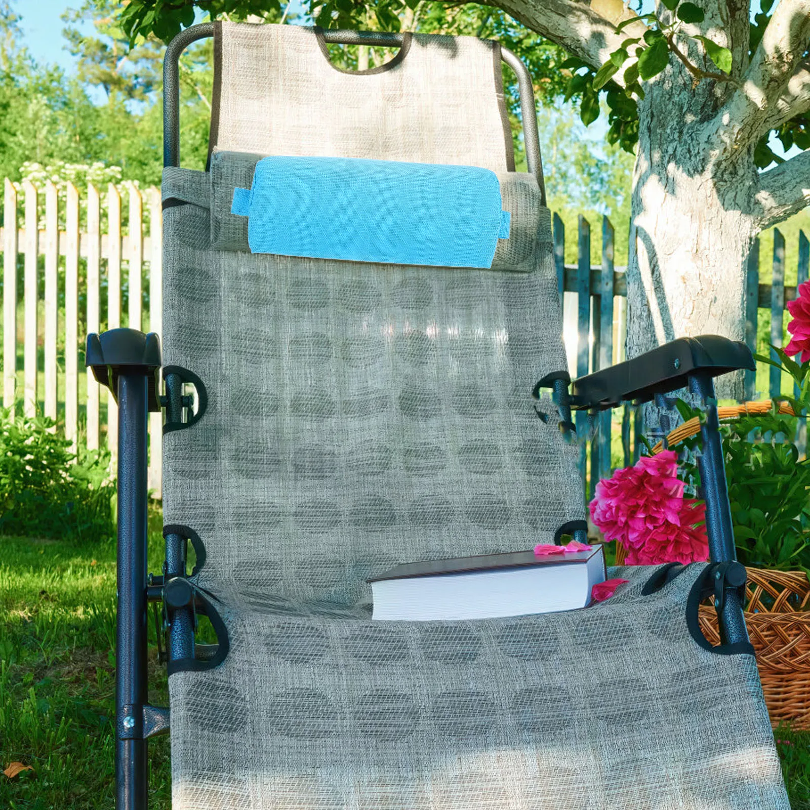 

Luxurious Pillow Sky Blue Recliner Headrest Beach Chair Cushion Outdoor Hammock Rest Support Clean Cover